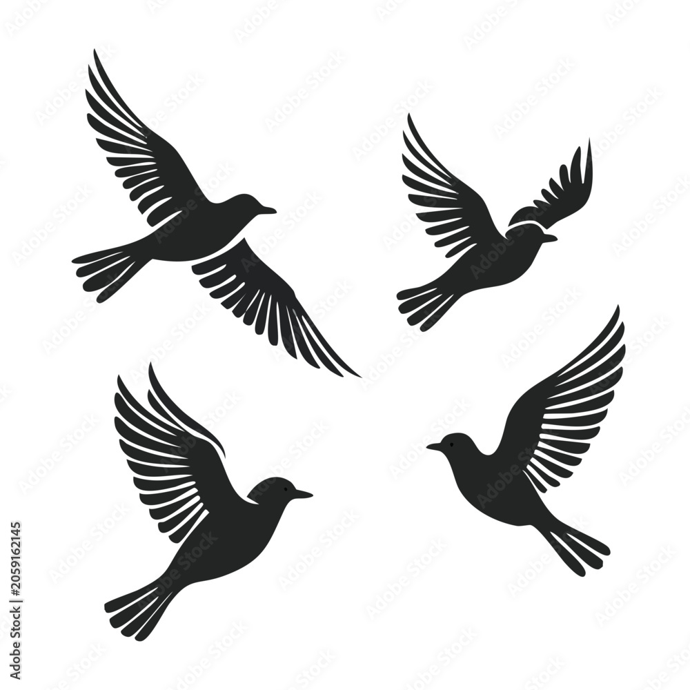 Fototapeta premium Minimalist black bird silhouettes in flight
