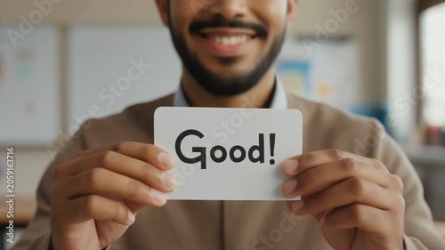 A smiling person proudly holds a 