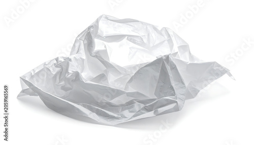 Isolated crumpled ball of white paper with sharp creases, discarded trash texture, failures and mistakes, brainstorming editing process