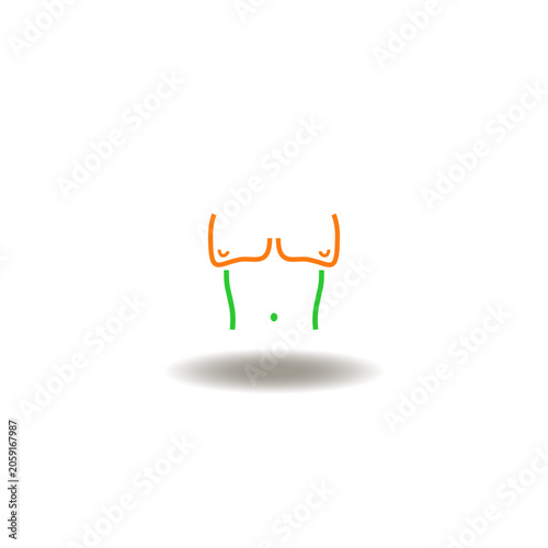 Vector illustration of man body with sagging overweight breasts. Symbol of gynecomastia treatment.