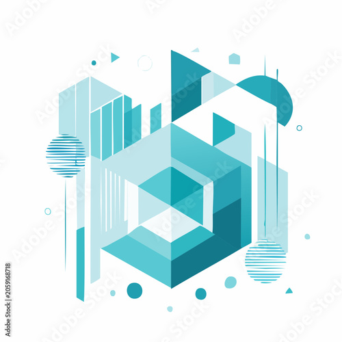Abstract Geometric Composition in Shades of Blue