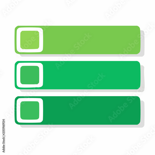 Three Green Horizontal Rectangles with Square Icons