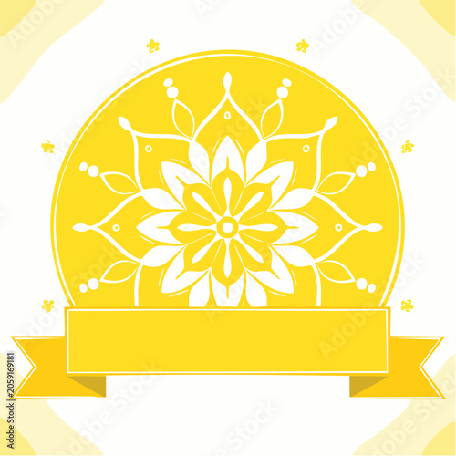 Yellow Mandala with Ribbon Banner
