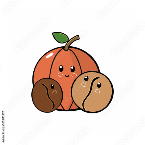 Cute cartoon pumpkin with coffee beans