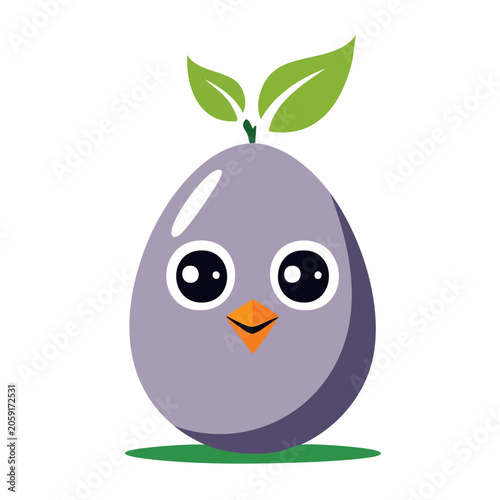Cute Eggplant Character with Leaf and Face