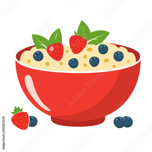 Flat design illustration of a bowl of cereal with berries