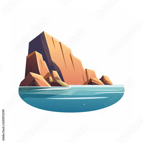Flat design illustration of a rocky cliff by the sea