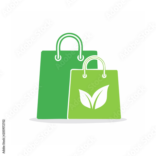 Green shopping bags with leaf icon