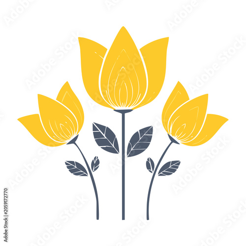 Yellow Tulips Flat Design Illustration