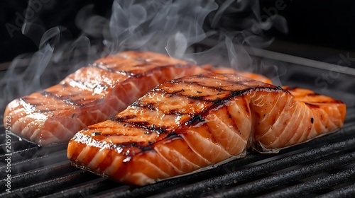 Grilled Juicy Steaks Sizzling on Outdoor Barbecue Grill with Smoke