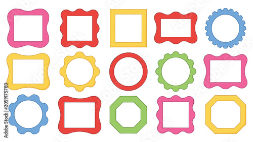 Fotografie Collection of colorful decorative frames with wavy and geometric edges