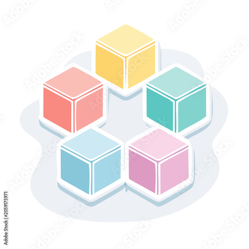 Cluster of Colorful 3D Cubes in Flat Design