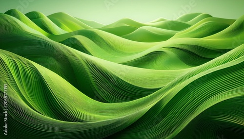 Abstract Green Flowing Shapes Resembling Grass Hills Eco Friendly Natural Texture Background
