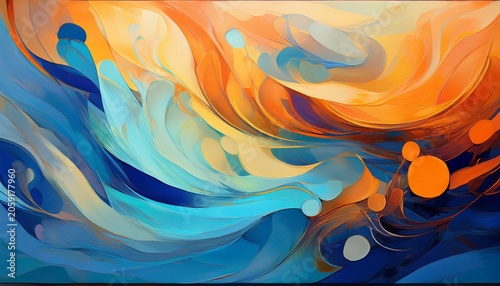 Abstract Painting Featuring Shades Of Blue And Orange Hues