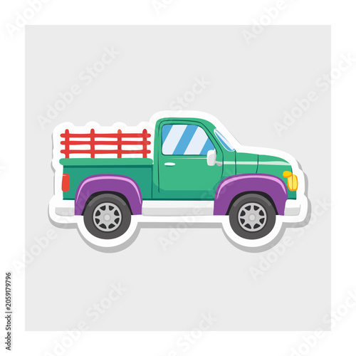 Cartoon Pickup Truck with Flatbed Side View