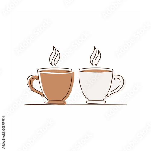 Minimalist Line Art of Two Coffee Cups with Steam