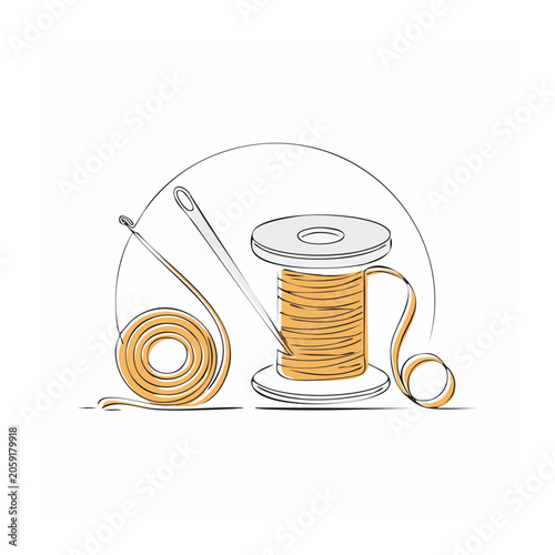 Minimalist Line Art of Sewing Thread and Needle