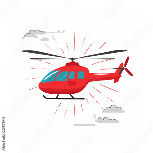 Red helicopter in flat design style