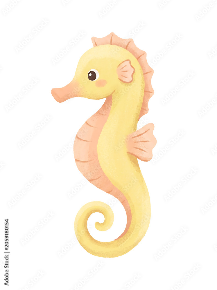 Fototapeta premium Cute Yellow Seahorse Watercolor Marine Animal Illustration
