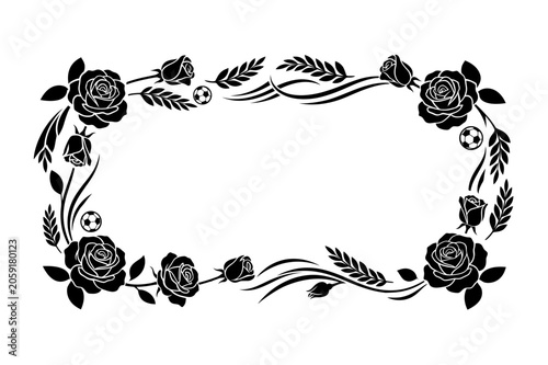Ornamental Rose Vine Soccer Ball Border Frame Vector Art