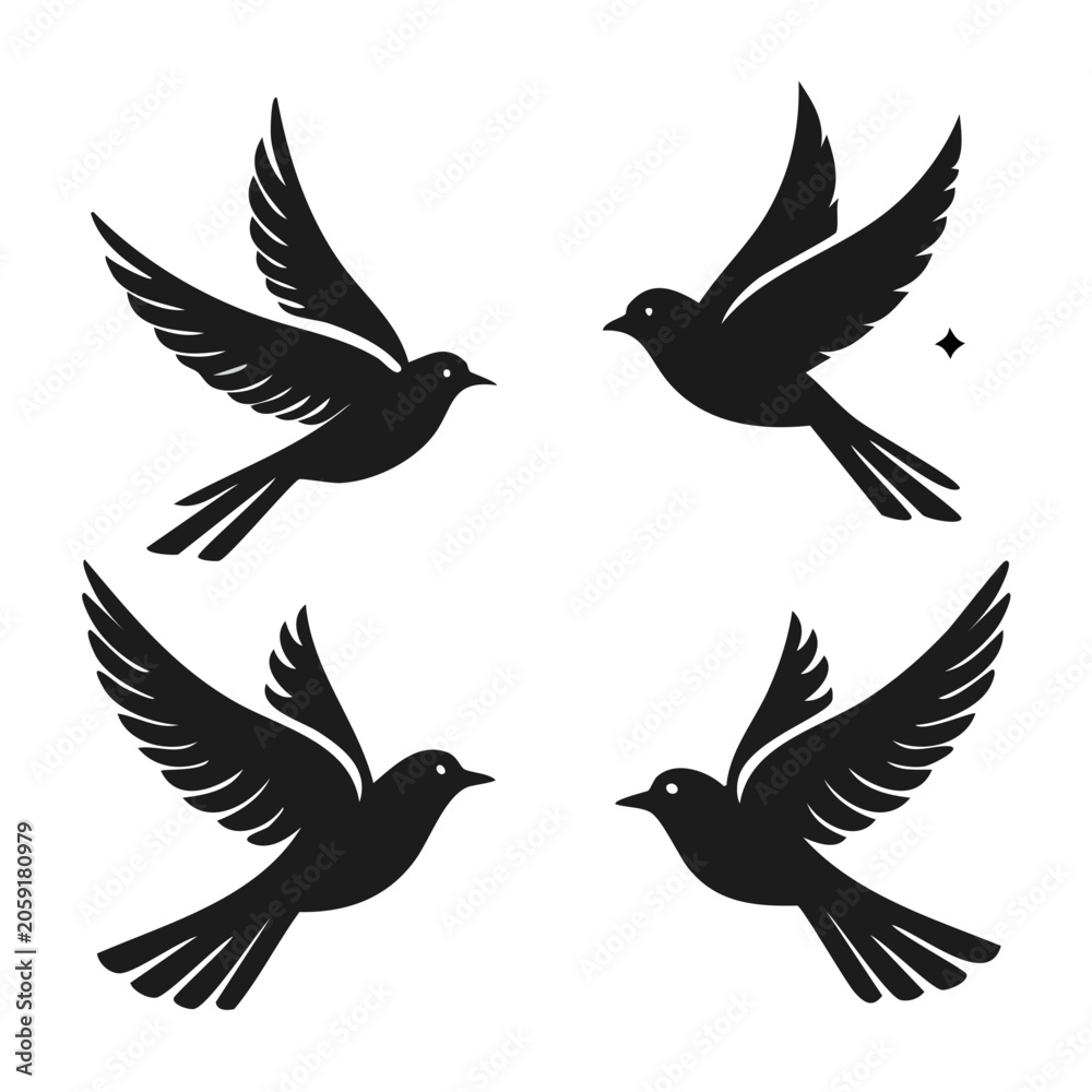 Obraz premium Minimalist Black Flying Birds Illustration