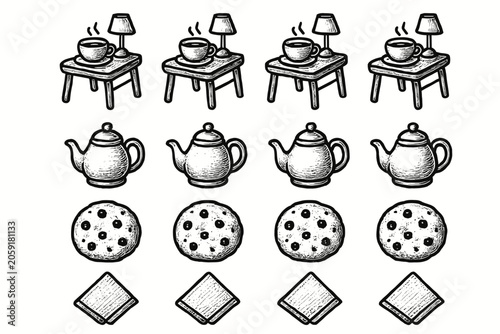 Home teacup vector table teapot corner tea napkin cozy cookie icon creative