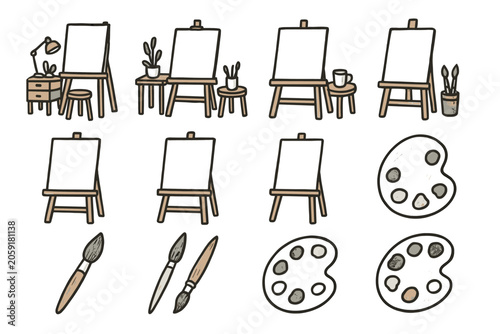 Vector cozy setup brush art blank outline artist icon palette canvas