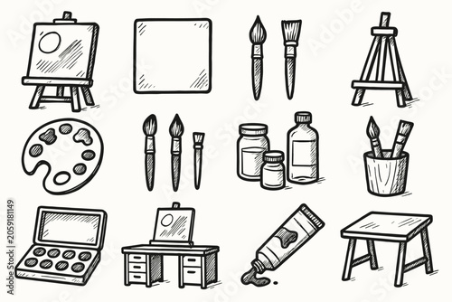 Vector brushes setup icon jars set studio rough easel modern