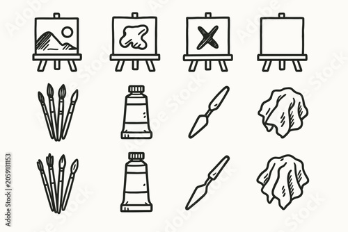 Knife rag art icon painting vector tools essentials tube handdrawn paint canvas