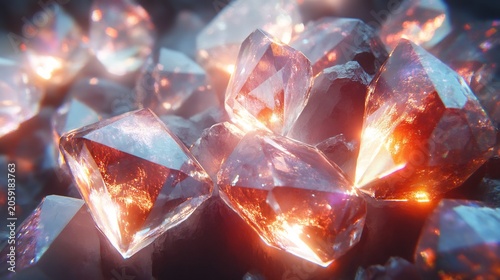 Glowing Red Diamonds on Dark with Fiery Reflections