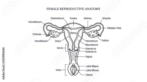 Фотография Female Reproductive Anatomy Diagram - Uterus, Ovaries, Fallopian Tubes, Vagina
