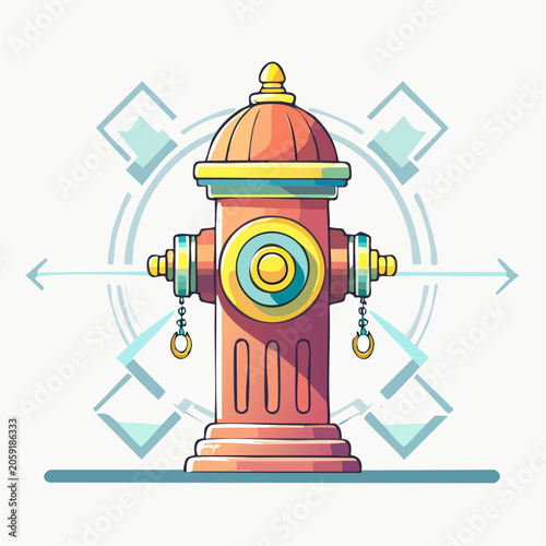 Stylized Fire Hydrant Illustration with Abstract Geometric Elements