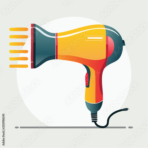 Stylized Illustration of a Hair Dryer with Airflow