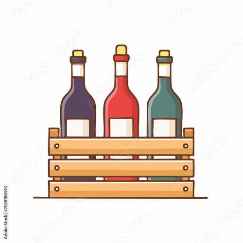 Three Bottles of Wine in Wooden Crate