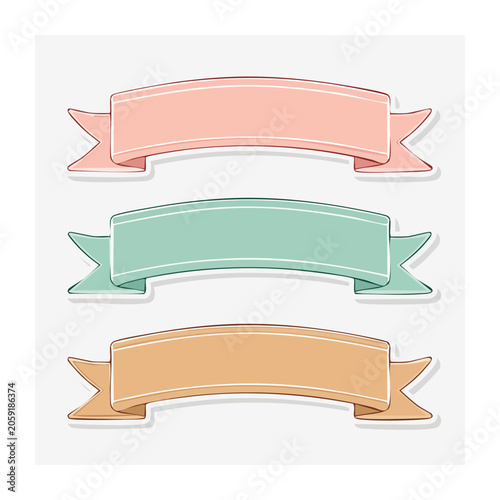 Three colorful ribbon banners in flat design