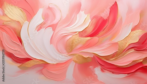 Art Composition Of Pastel Brushstrokes Soft Coral Blush Pink And Crisp White Highlights Are Layered With Shimmering Gold Accents
