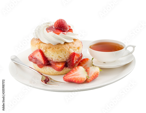 cup of coffee and strawberry cake