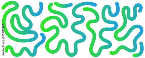 Abstract Wavy Lines with Green Blue Gradient Set - Collection of abstract wavy lines with a flowing curved lines, fluid shapes for modern posters, patterns, prints, and creative backgrounds, vector.