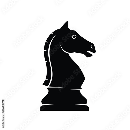 A black silhouette of a chess knight piece stands against a white background.