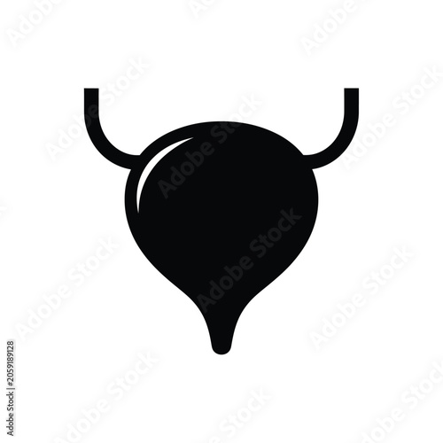 A black silhouette of a human bladder is shown against a white background.