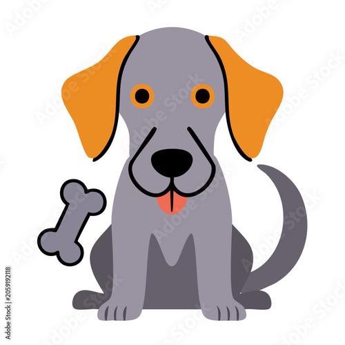 Cartoon Gray Dog with Bone on Transparent Background