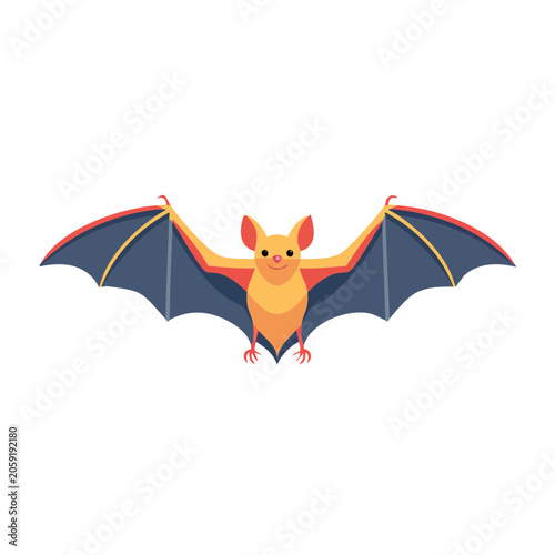Colorful cartoon bat with spread wings