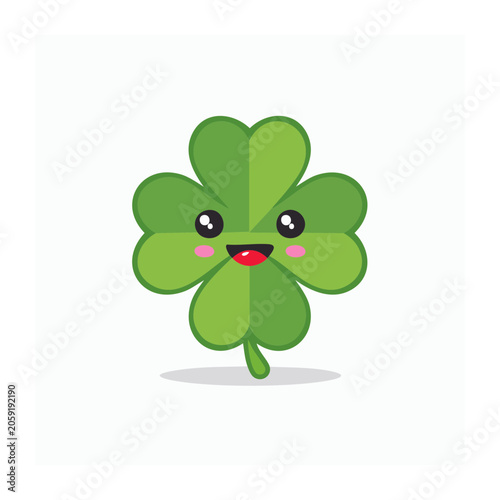 Cute Cartoon Four Leaf Clover with Face