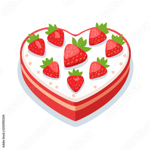 Heart Shaped Strawberry Cake Illustration