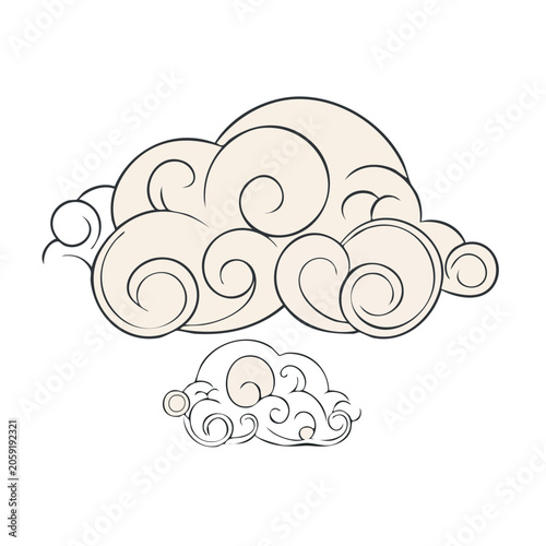 Minimalist line art of swirling clouds