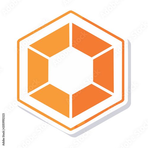 Orange Hexagon Wireframe Icon on Transparent Background