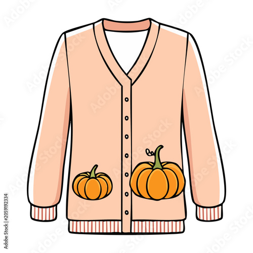 Peach Cardigan with Pumpkin Design