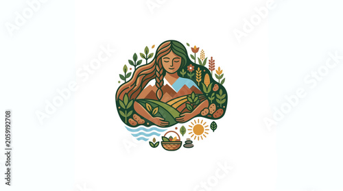 Schilderij op canvas Mother Earth Illustration with Sustainable Farming and Nature Elements
