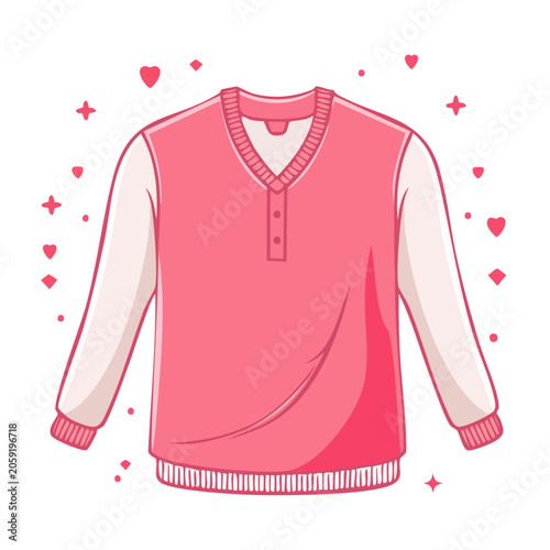 Flat design illustration of a pink v-neck sweater