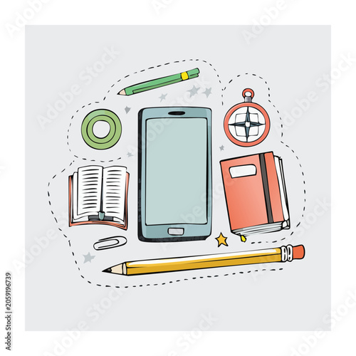 Flat design illustration of smartphone and stationery